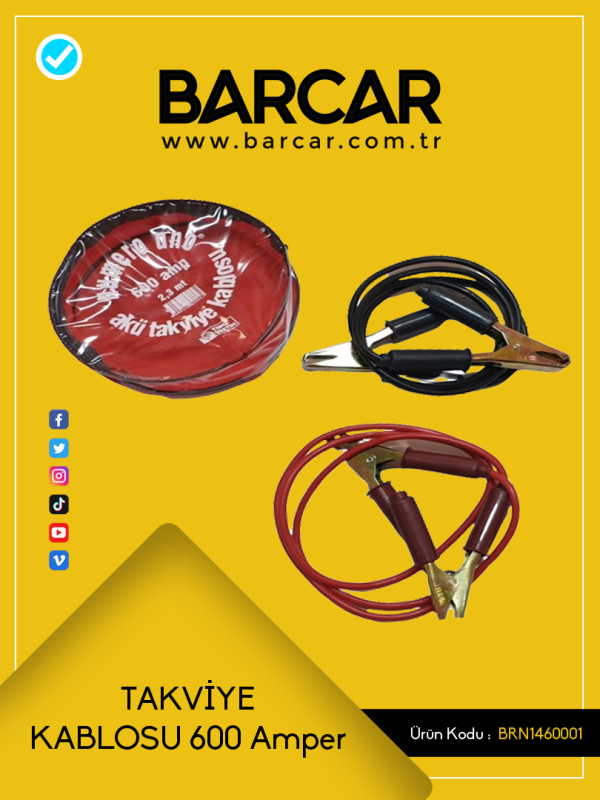 Barkar Akü Takviye Kablosu 600 Amper