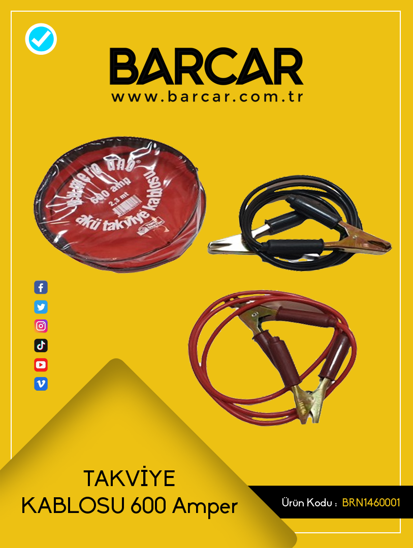Barkar Akü Takviye Kablosu 600 Amper